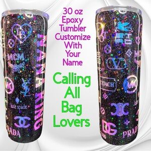 30 oz Bag Lover Special Glow Logo Name Glitter Tumbler